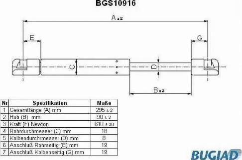 Bugiad BGS10916 - Газов амортисьор, багажно / товарно пространство vvparts.bg