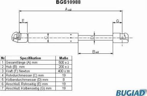 Bugiad BGS10988 - Газов амортисьор, багажно / товарно пространство vvparts.bg