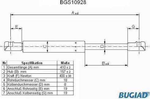 Bugiad BGS10928 - Газов амортисьор, багажно / товарно пространство vvparts.bg