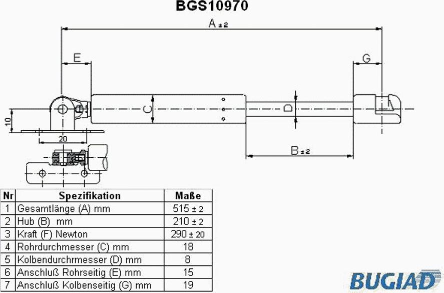 Bugiad BGS10970 - Газов амортисьор, капак на двигателя vvparts.bg