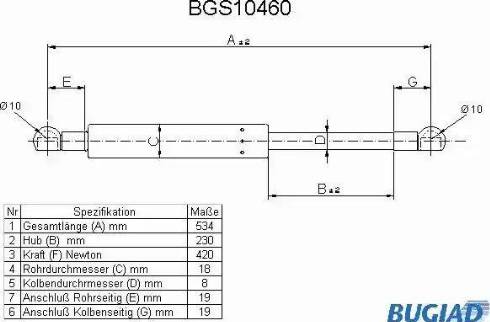 Bugiad BGS10460 - Газов амортисьор, багажно / товарно пространство vvparts.bg