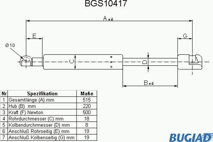 Bugiad BGS10417 - Газов амортисьор, багажно / товарно пространство vvparts.bg