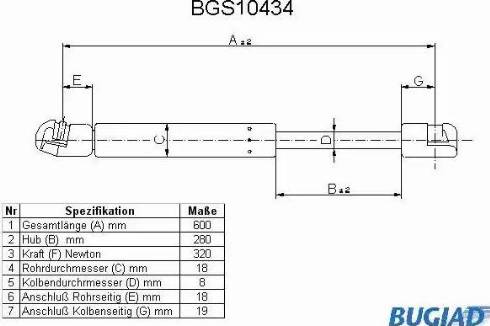 Bugiad BGS10434 - Газов амортисьор, багажно / товарно пространство vvparts.bg