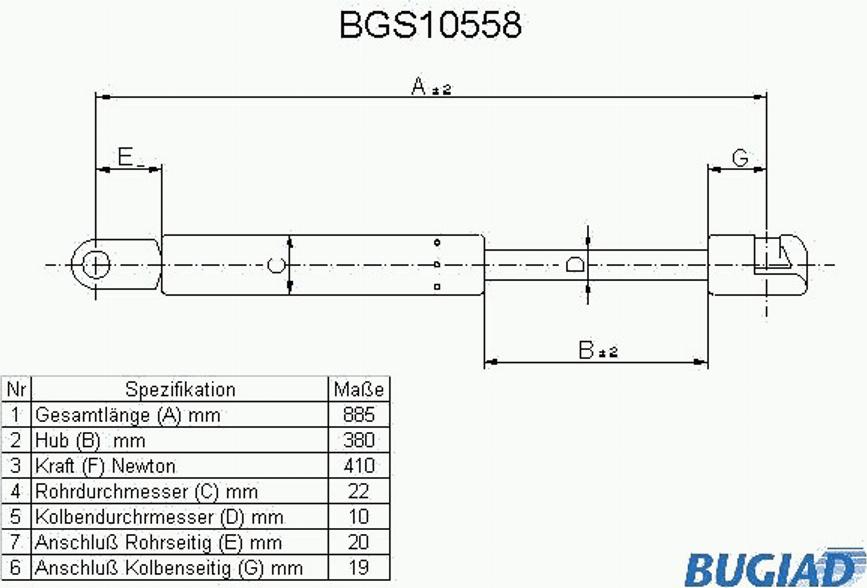 Bugiad BGS10558 - Газов амортисьор, капак на двигателя vvparts.bg