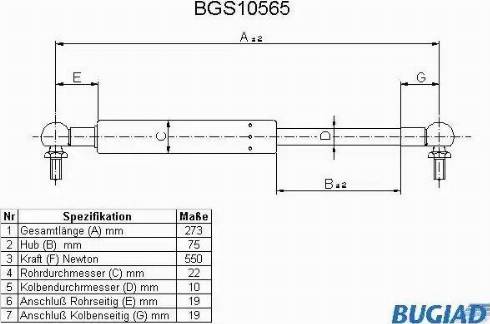 Bugiad BGS10565 - Газов амортисьор, багажно / товарно пространство vvparts.bg