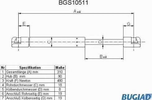 Bugiad BGS10511 - Газов амортисьор, багажно / товарно пространство vvparts.bg