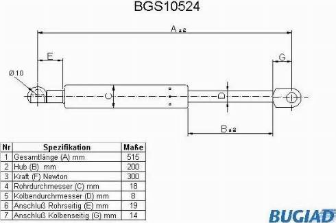 Bugiad BGS10524 - Газов амортисьор, багажно / товарно пространство vvparts.bg