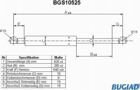 Bugiad BGS10525 - Газов амортисьор, багажно / товарно пространство vvparts.bg