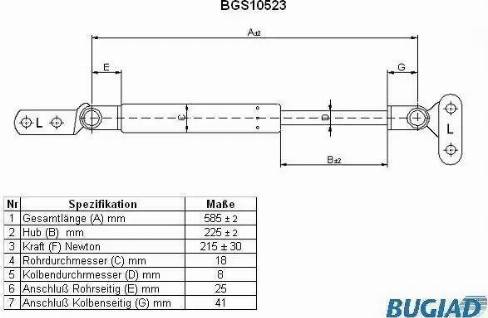 Bugiad BGS10523 - Газов амортисьор, багажно / товарно пространство vvparts.bg