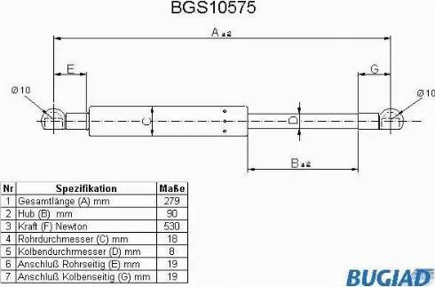 Bugiad BGS10575 - Газов амортисьор, багажно / товарно пространство vvparts.bg