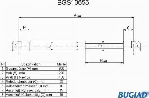 Bugiad BGS10655 - Газов амортисьор, багажно / товарно пространство vvparts.bg