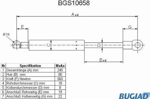 Bugiad BGS10658 - Газов амортисьор, задно стъкло vvparts.bg