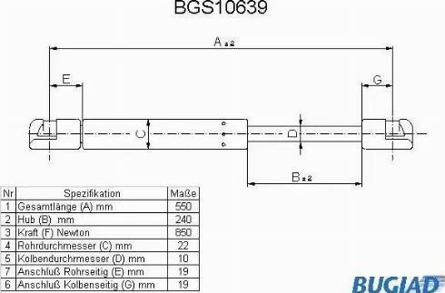 Bugiad BGS10639 - Газов амортисьор, багажно / товарно пространство vvparts.bg