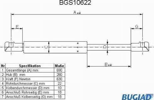 Bugiad BGS10622 - Газов амортисьор, багажно / товарно пространство vvparts.bg