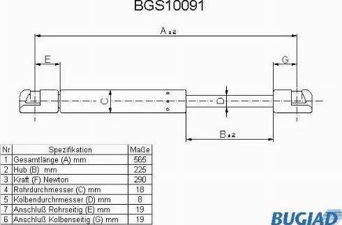 Bugiad BGS10091 - Газов амортисьор, багажно / товарно пространство vvparts.bg