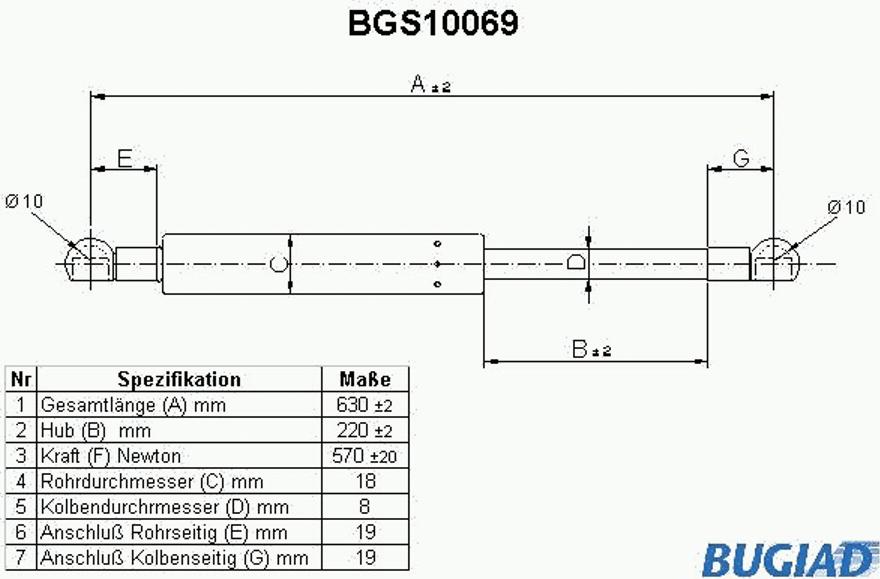 Bugiad BGS10069 - Газов амортисьор, багажно / товарно пространство vvparts.bg