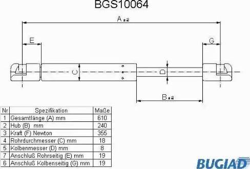 Bugiad BGS10064 - Газов амортисьор, багажно / товарно пространство vvparts.bg