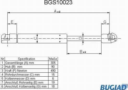 Bugiad BGS10023 - Газов амортисьор, багажно / товарно пространство vvparts.bg