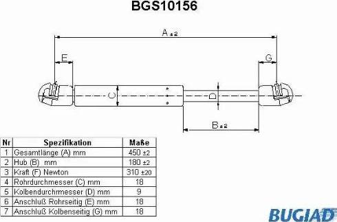 Bugiad BGS10156 - Газов амортисьор, багажно / товарно пространство vvparts.bg