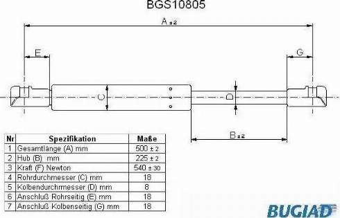 Bugiad BGS10805 - Газов амортисьор, багажно / товарно пространство vvparts.bg