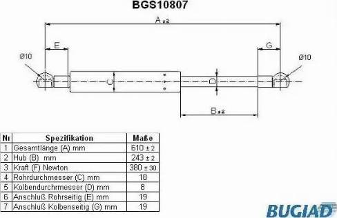 Bugiad BGS10807 - Газов амортисьор, багажно / товарно пространство vvparts.bg