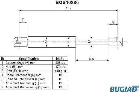 Bugiad BGS10886 - Газов амортисьор, багажно / товарно пространство vvparts.bg