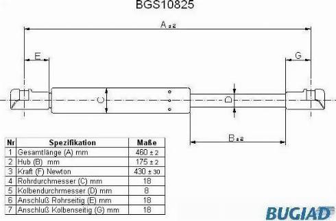 Bugiad BGS10825 - Газов амортисьор, багажно / товарно пространство vvparts.bg