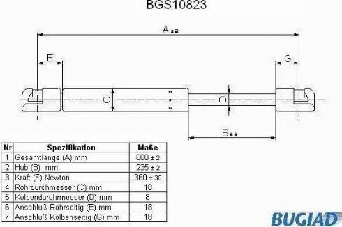 Bugiad BGS10823 - Газов амортисьор, багажно / товарно пространство vvparts.bg