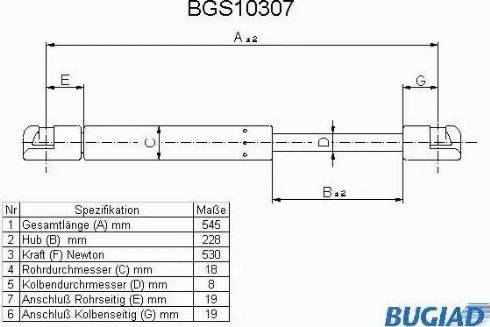 Bugiad BGS10307 - Газов амортисьор, багажно / товарно пространство vvparts.bg