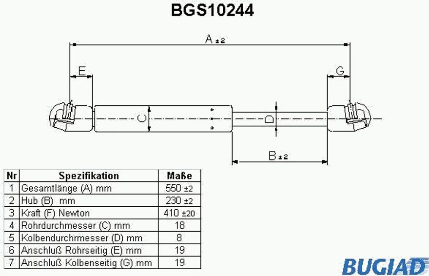 Bugiad BGS10244 - Газов амортисьор, багажно / товарно пространство vvparts.bg