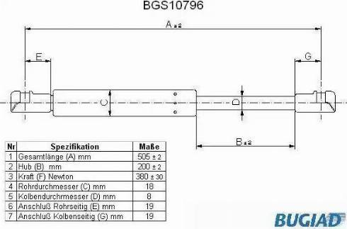 Bugiad BGS10796 - Газов амортисьор, багажно / товарно пространство vvparts.bg