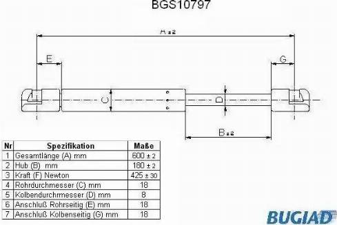 Bugiad BGS10797 - Газов амортисьор, багажно / товарно пространство vvparts.bg