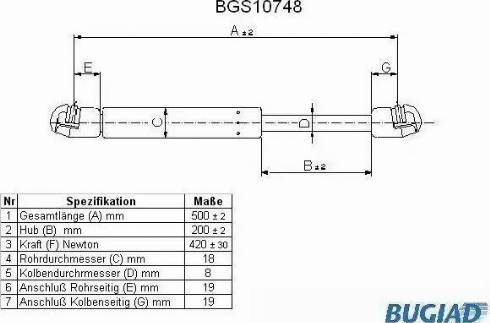 Bugiad BGS10748 - Газов амортисьор, багажно / товарно пространство vvparts.bg