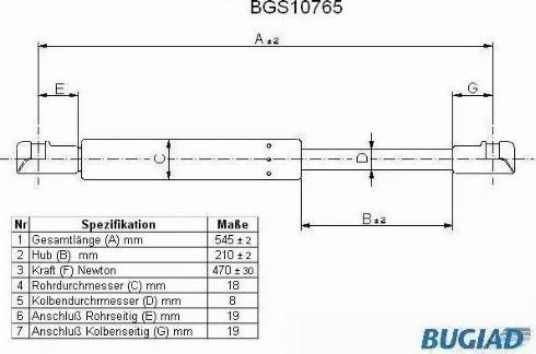 Bugiad BGS10765 - Газов амортисьор, багажно / товарно пространство vvparts.bg