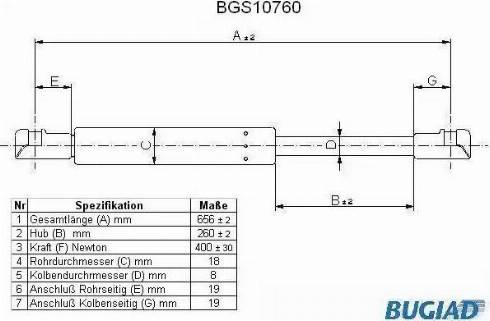 Bugiad BGS10760 - Газов амортисьор, багажно / товарно пространство vvparts.bg