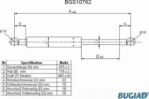 Bugiad BGS10762 - Газов амортисьор, багажно / товарно пространство vvparts.bg