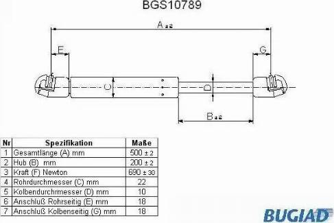 Bugiad BGS10789 - Газов амортисьор, багажно / товарно пространство vvparts.bg