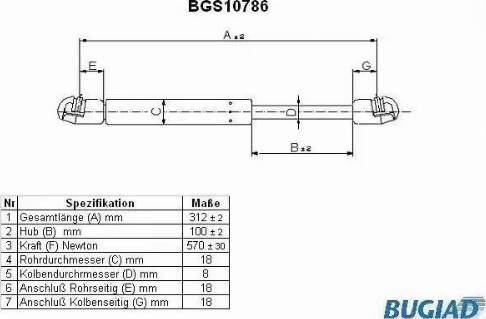 Bugiad BGS10786 - Газов амортисьор, багажно / товарно пространство vvparts.bg