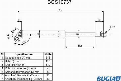 Bugiad BGS10737 - Газов амортисьор, багажно / товарно пространство vvparts.bg