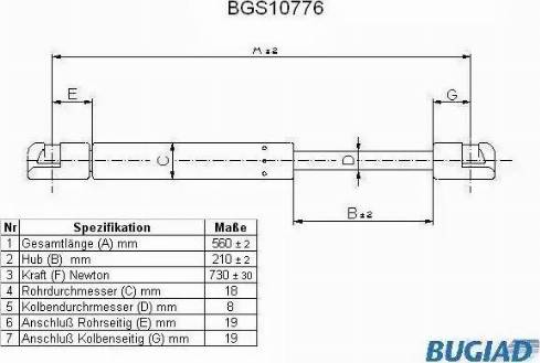 Bugiad BGS10776 - Газов амортисьор, багажно / товарно пространство vvparts.bg