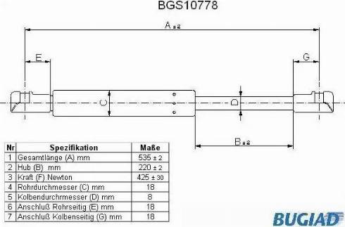 Bugiad BGS10778 - Газов амортисьор, багажно / товарно пространство vvparts.bg