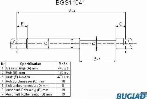 Bugiad BGS11041 - Газов амортисьор, багажно / товарно пространство vvparts.bg