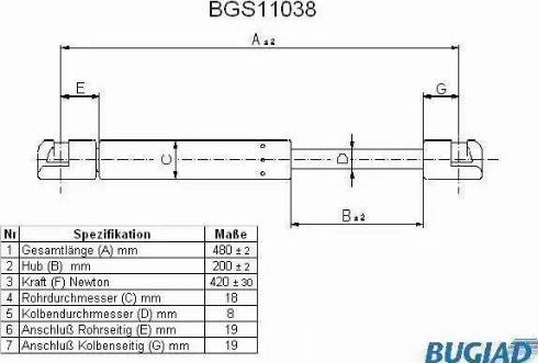 Bugiad BGS11038 - Газов амортисьор, багажно / товарно пространство vvparts.bg