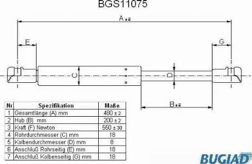 Bugiad BGS11075 - Газов амортисьор, багажно / товарно пространство vvparts.bg