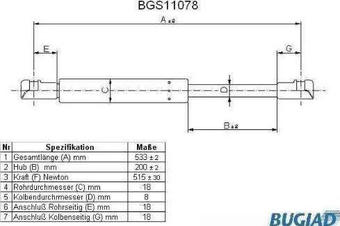 Bugiad BGS11078 - Газов амортисьор, багажно / товарно пространство vvparts.bg