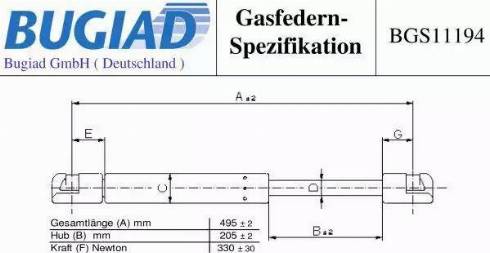 Bugiad BGS11194 - Газов амортисьор, багажно / товарно пространство vvparts.bg