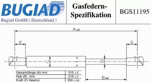 Bugiad BGS11195 - Газов амортисьор, багажно / товарно пространство vvparts.bg