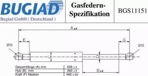 Bugiad BGS11151 - Газов амортисьор, багажно / товарно пространство vvparts.bg