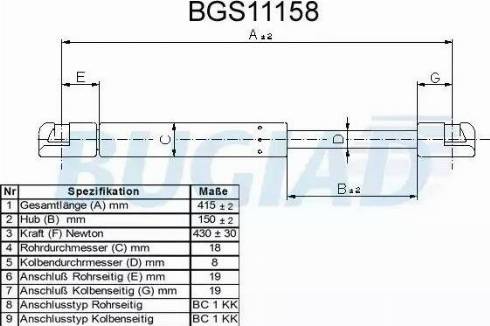 Bugiad BGS11158 - Газов амортисьор, багажно / товарно пространство vvparts.bg