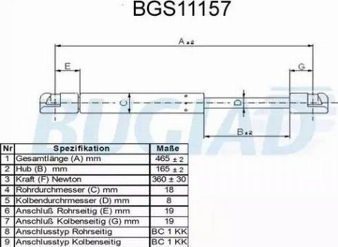 Bugiad BGS11157 - Газов амортисьор, багажно / товарно пространство vvparts.bg